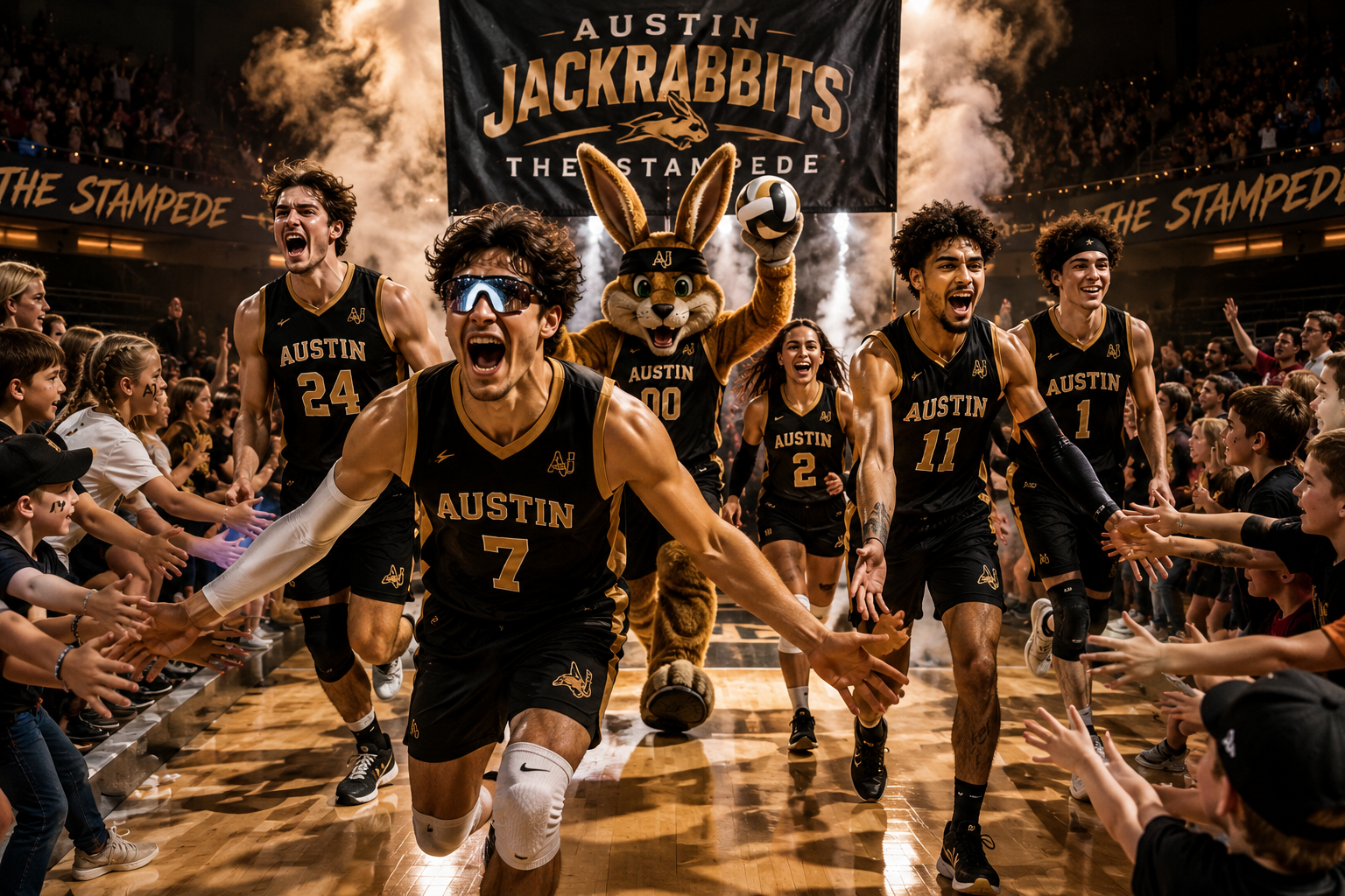 The Austin Jackrabbits storm the court